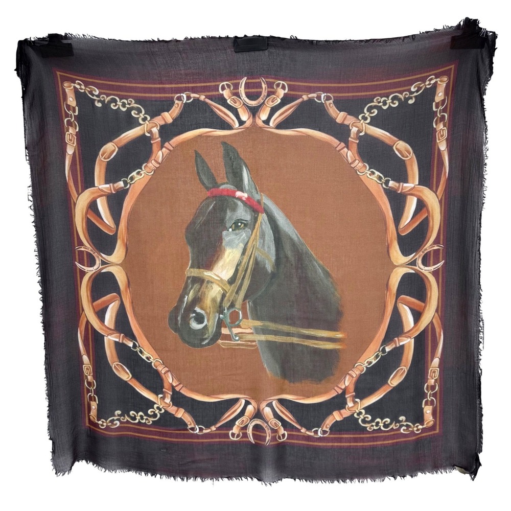 Patricia Nash Equestrian Horse Print Scarf 47"x47" Old Money Academia Heritage